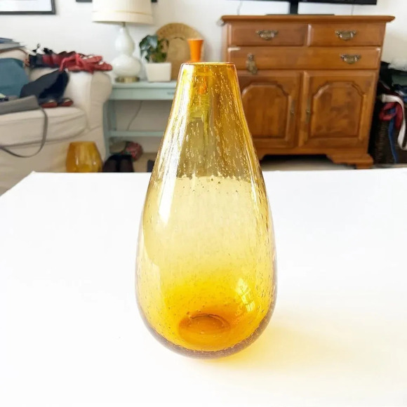 Amber Bubble Glass Narrow Mouth‎ Blown Vase Heavy Home Decor - Picture 5 of 5